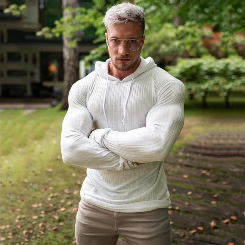 Осень 2020 модная мужская футболка с капюшоном приталенные свитера трикотажная