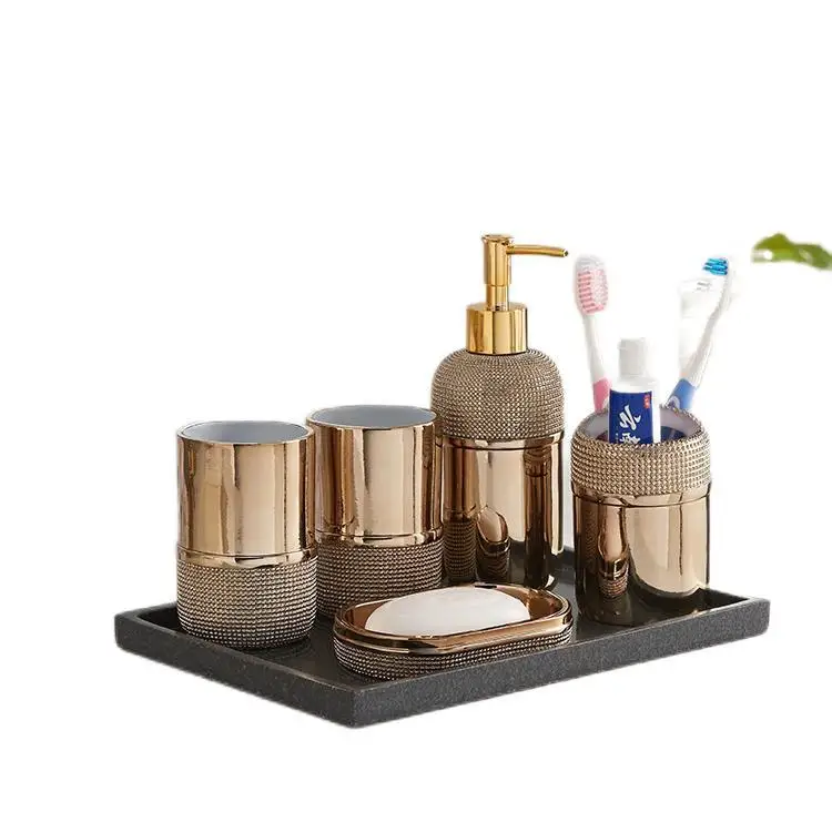 Simple Style Creative Bathroom Set Toothbrush Holder Soap Dish Lotion Bottle 5PCS Mouthwash Brushing Cup Wedding Supplies LF918 
Simple Style Creative Bathroom Set Toothbrush Holder Soap Dish Lotion Bottle 5PCS Mouthwash Brushing Cup Wedding Supplies LF918