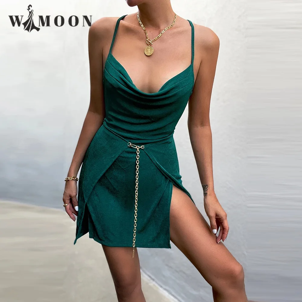 Double Split Chain Backless Dress Solid Color Hollow Party Evening Fold Sexy Club Spaghetti Strap V-Neck Mini Pencil Dress Women 
Double Split Chain Backless Dress Solid Color Hollow Party Evening Fold Sexy Club Spaghetti Strap V-Neck Mini Pencil Dress Women