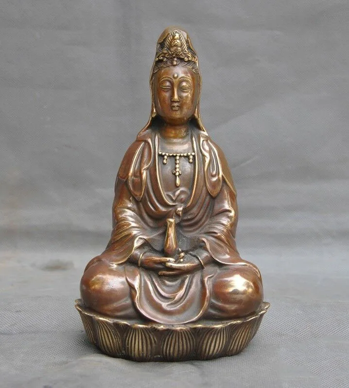 

Свадебное украшение 8 "Китайский буддийский Храмовая бронзовая фигурка сидение лотоса квань-Инь Гуаньинь Будда статуя Будды