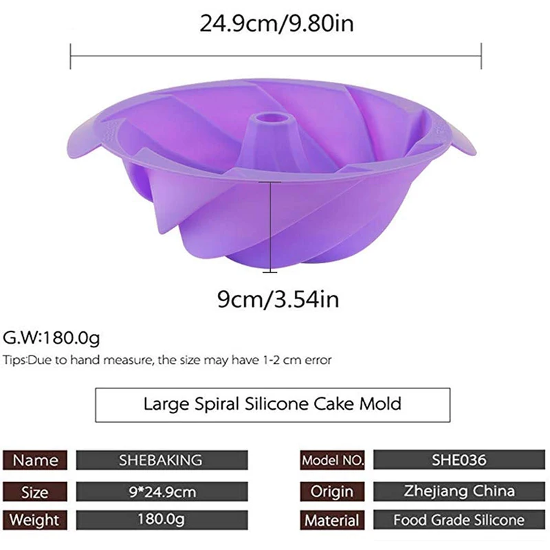 Shebaking 1PC 9 Inch Purple Silicone Bundt Cake Baking Molds Nonstick Bundt Cake Pan Cake Mould for Gelatin Jello Mousse
Shebaking 1PC 9 Inch Purple Silicone Bundt Cake Baking Molds Nonstick Bundt Cake Pan Cake Mould for Gelatin Jello Mousse