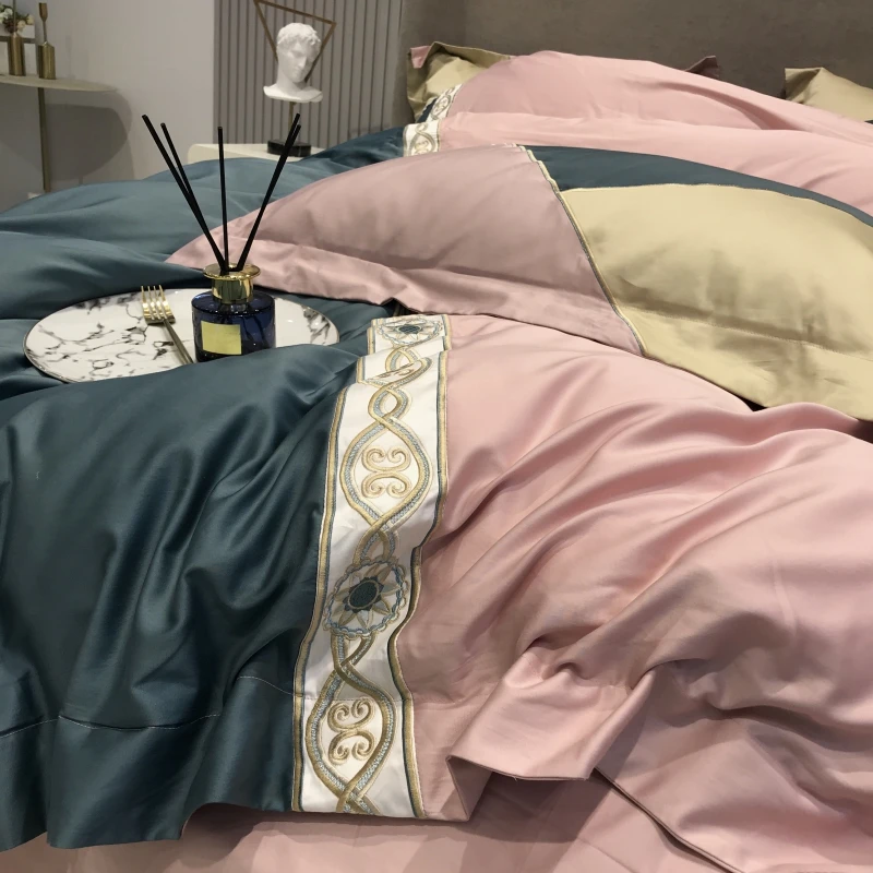 Luxury Blue Pink Yellow Stitching Embroidery 80S Egyptian Cotton Embroidery Bedding Set Duvet Cover Flat/Fitted Sheet Pillowcase
Luxury Blue Pink Yellow Stitching Embroidery 80S Egyptian Cotton Embroidery Bedding Set Duvet Cover Flat/Fitted Sheet Pillowcase