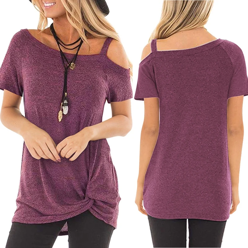 Женская футболка с коротким рукавом и открытыми плечами винно-красного цвета
Женская футболка с коротким рукавом и открытыми плечами винно-красного цвета