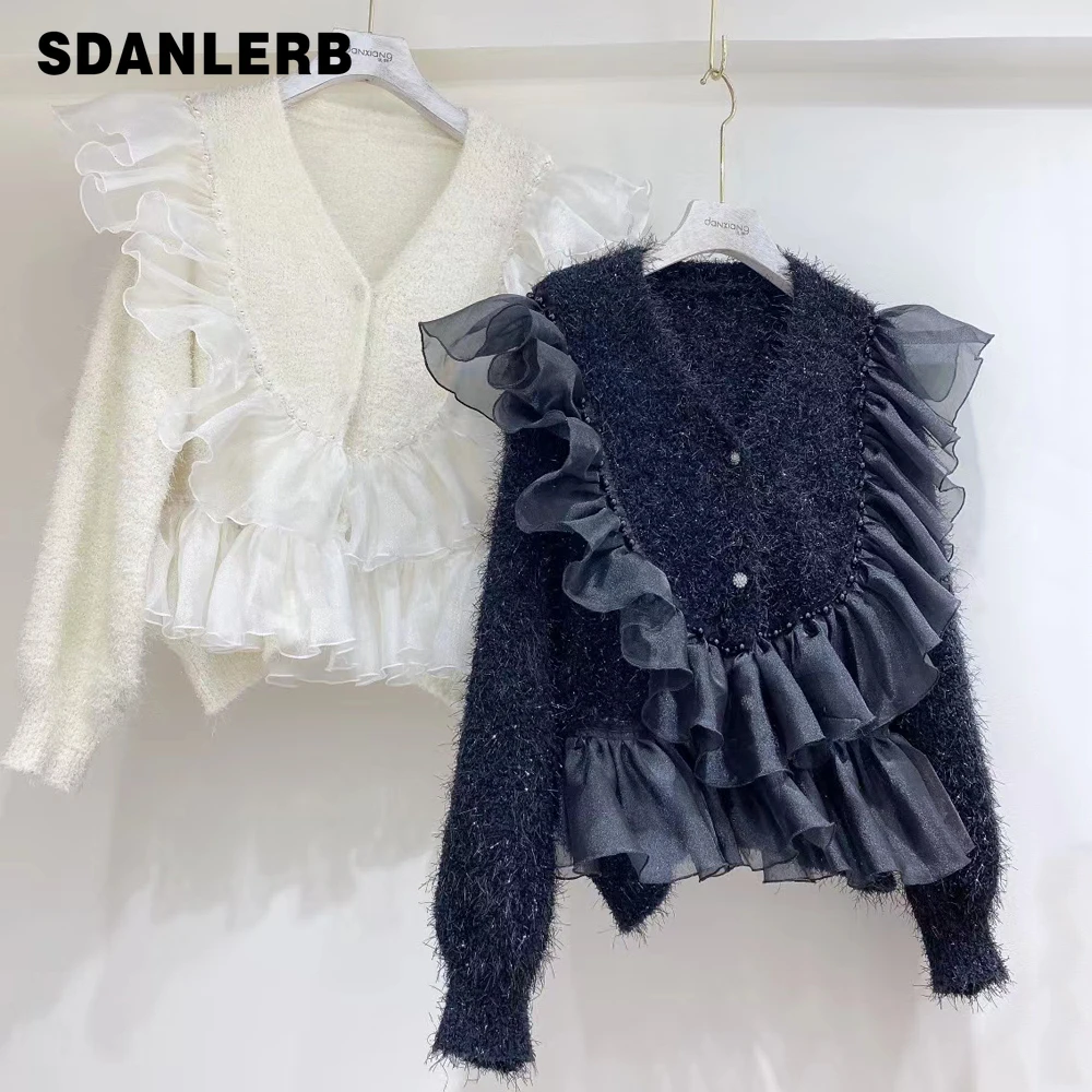 Women's Sweet V-neck Bead Stitching Ruffled Cashmere Sweater All-matching Elegant Pullover 2021 Autumn New Fashionable Sweater
Women's Sweet V-neck Bead Stitching Ruffled Cashmere Sweater All-matching Elegant Pullover 2021 Autumn New Fashionable Sweater