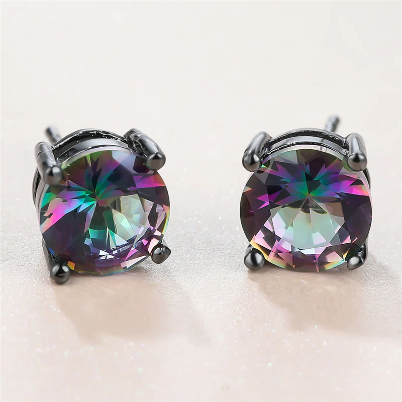 Punk Female Rainbow Crystal Stone Earring Charm Black Gold Color Stud Earrings Cute Round Zircon Wedding Earrings For Women
Punk Female Rainbow Crystal Stone Earring Charm Black Gold Color Stud Earrings Cute Round Zircon Wedding Earrings For Women
