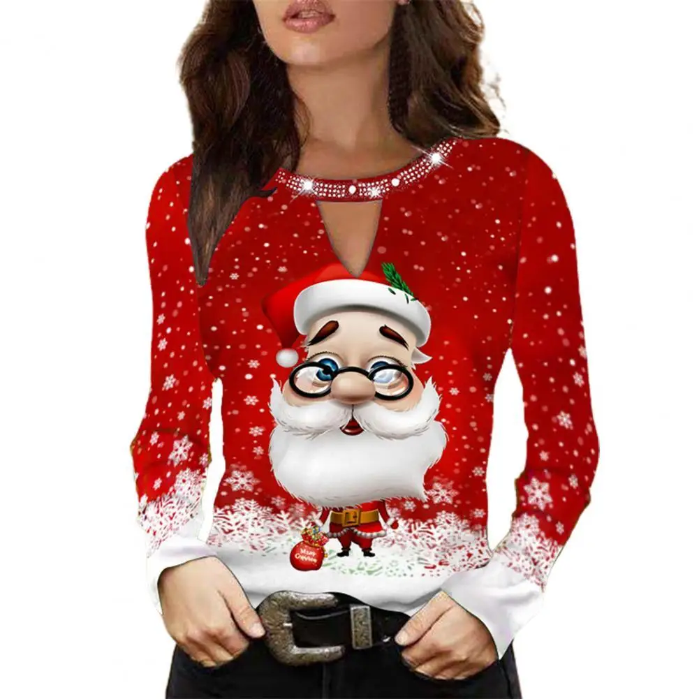 Women T-Shirt Christmas Shirt Cartoon Print Santa Claus O Neck Rhinestone Decor Slim Spring T-Shirt for New Year Top Women
Women T-Shirt Christmas Shirt Cartoon Print Santa Claus O Neck Rhinestone Decor Slim Spring T-Shirt for New Year Top Women