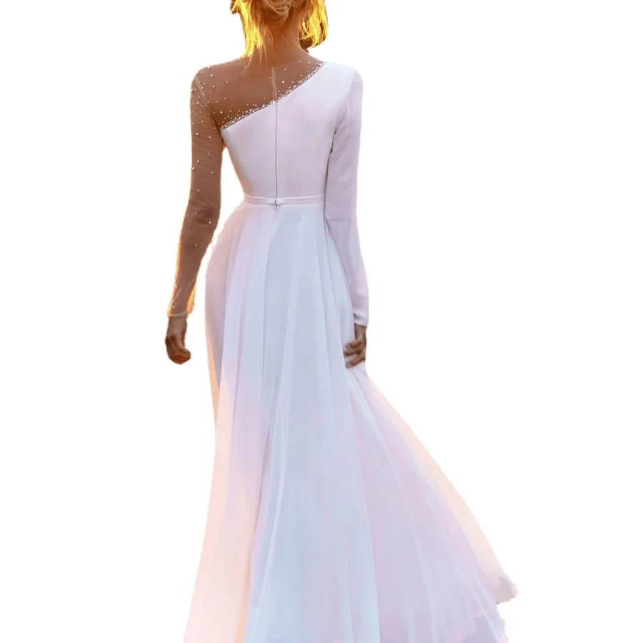 Satin Mermaid Wedding Dress Long Sleeve One Shoulder Backless Bridal Dress Gown JS0385
Satin Mermaid Wedding Dress Long Sleeve One Shoulder Backless Bridal Dress Gown JS0385