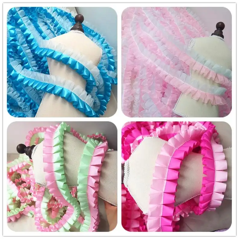 1.9 Inches Wide Stitching Ruffled Lace Trim chiffon pleated lace ribbon craft projects clothing embellishment, 2 yards 
1.9 Inches Wide Stitching Ruffled Lace Trim chiffon pleated lace ribbon craft projects clothing embellishment, 2 yards