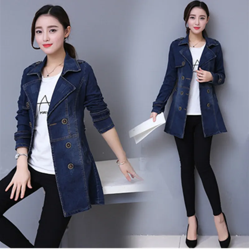 2021 Long Denim Jacket Women Double Breasted Jeans Coat Ladies Casual Slim Femmes Top Windbreaker Female With Belt Outwear
2021 Long Denim Jacket Women Double Breasted Jeans Coat Ladies Casual Slim Femmes Top Windbreaker Female With Belt Outwear