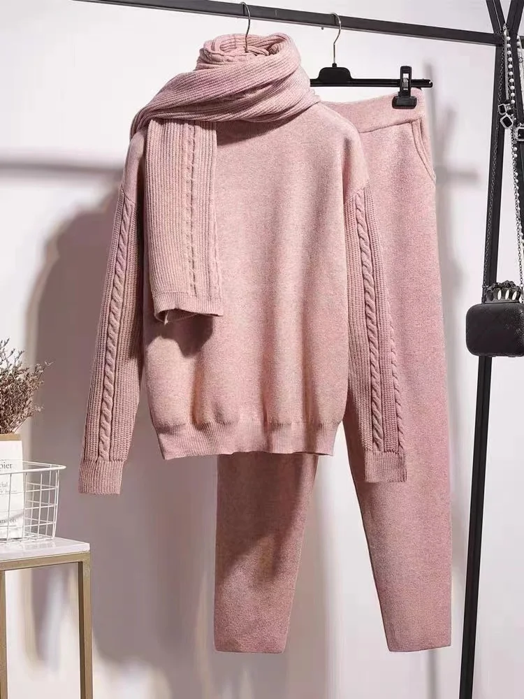 2021 Autumn Winter Knitt three Piece Set Women O-neck Loose Sweater+Slim Nine-Point Pants+Scarf Fashion Temperament 3-piece Set
2021 Autumn Winter Knitt three Piece Set Women O-neck Loose Sweater+Slim Nine-Point Pants+Scarf Fashion Temperament 3-piece Set