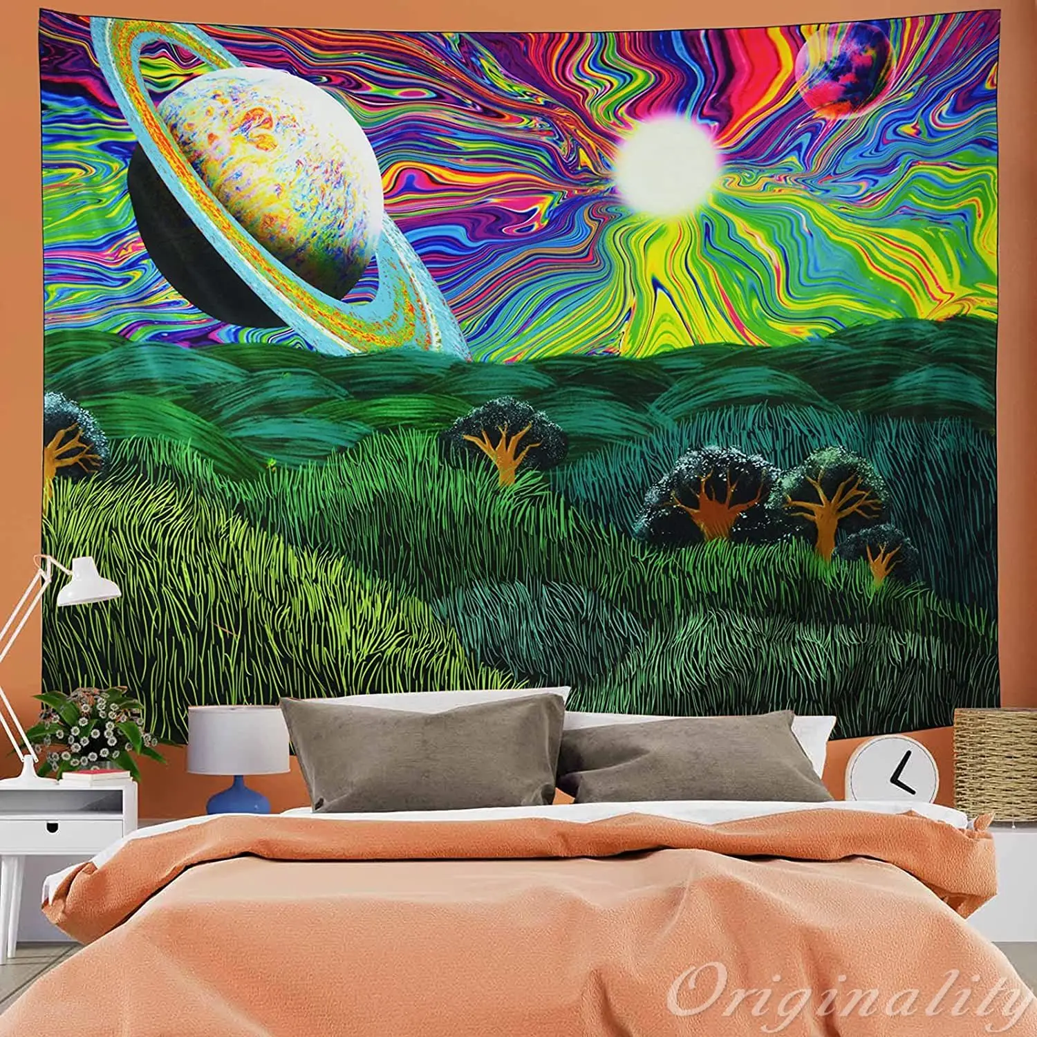 

Trippy Planet Colorful Fantasy Sky Tapestry Psychedelic Sun And Trees Abstract Jungle Landscape Wall Hanging Home Decor