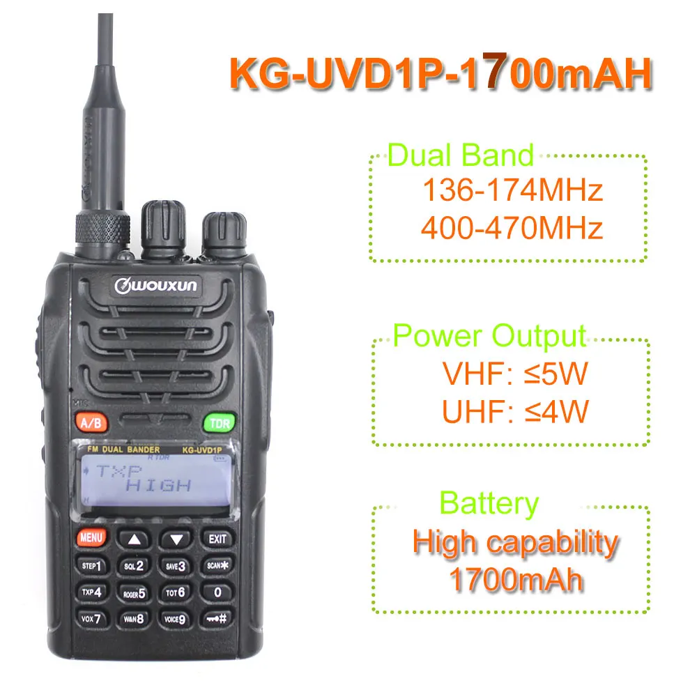Оригинальный WOUXUN KG UVD1P двухдиапазонный двухсторонний радио с 1700 мАч батарея FM