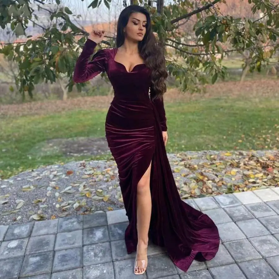 2022 Evening Dresses Sweetheart Long Sleeve Dubai Velvet Sheath Prom Party Gowns Plus Size Velour
2022 Evening Dresses Sweetheart Long Sleeve Dubai Velvet Sheath Prom Party Gowns Plus Size Velour