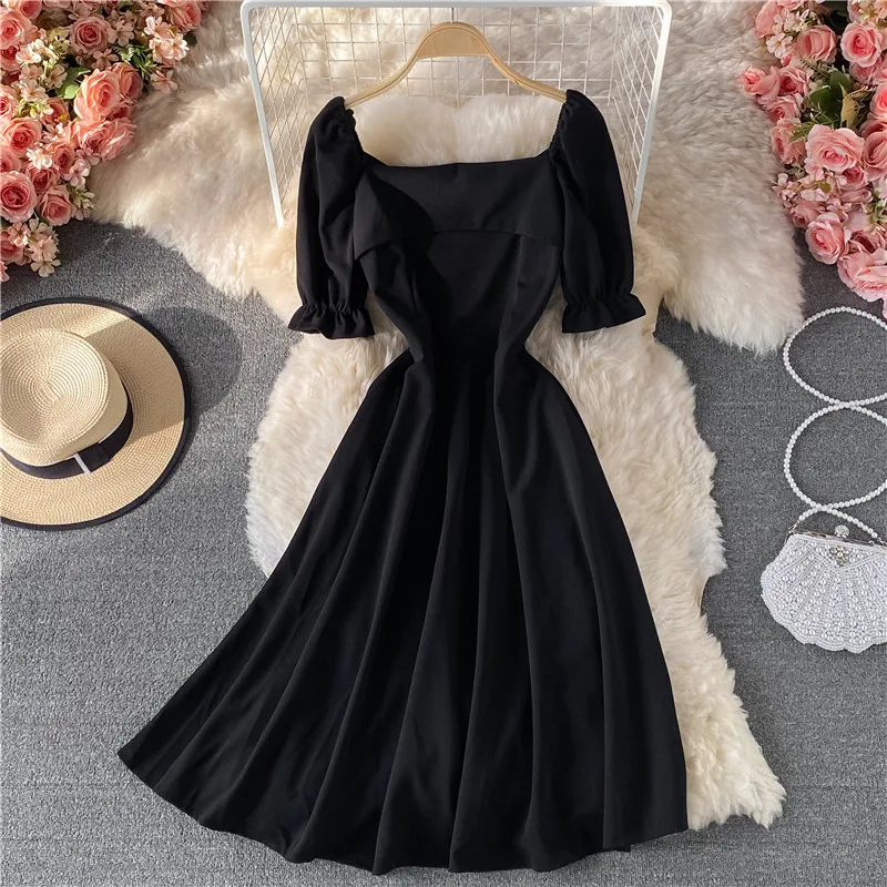 Women Summer Fashion Casual Square Collar Short Puff Sleeve Black/White Knee Length A Line Dress
Women Summer Fashion Casual Square Collar Short Puff Sleeve Black/White Knee Length A Line Dress