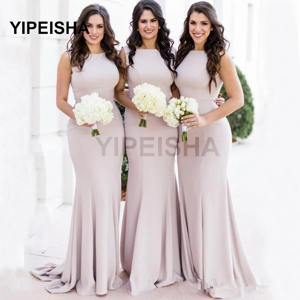 

2021 Simple Blush Mermaid Long Bridesmaid Dresses Designer Custom Made Stretchy Plus Size Wedding Guest Gowns Maid Of Hono