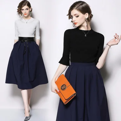 Женские комплекты с эластичным поясом, однотонный элегантный вязаный Топ и юбка, женские офисные комплекты с полурукавами и круглым вырезо... 
Женские комплекты с эластичным поясом, однотонный элегантный вязаный Топ и юбка, женские офисные комплекты с полурукавами и круглым вырезо...