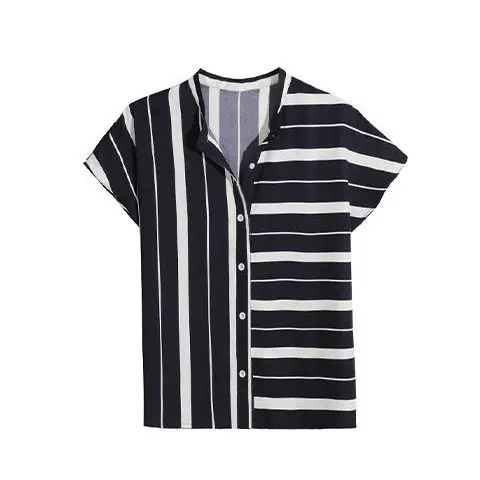 Shirt top short sleeve women's new summer Stripe Shirt 
Shirt top short sleeve women's new summer Stripe Shirt