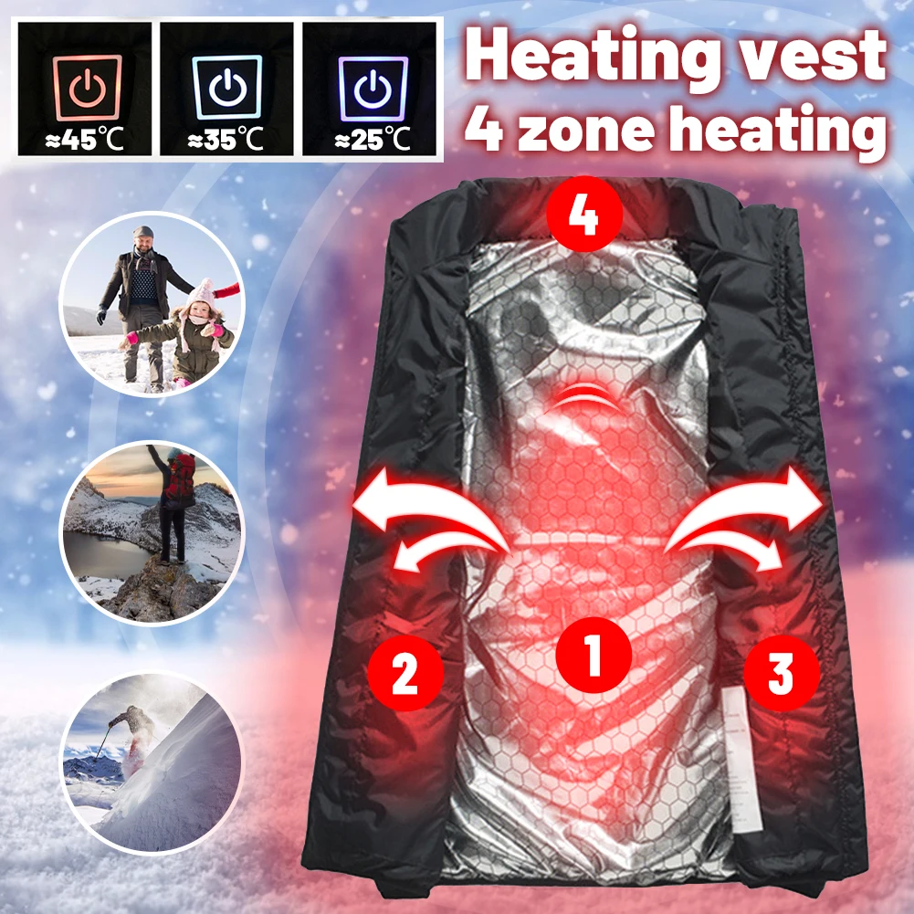 4 Areas Heated Vest Jacket USB Men Winter Electrical Heated Jacket Outdoor Fishing Hunting Waistcoat Hiking Vest CampingSupplies
4 Areas Heated Vest Jacket USB Men Winter Electrical Heated Jacket Outdoor Fishing Hunting Waistcoat Hiking Vest CampingSupplies