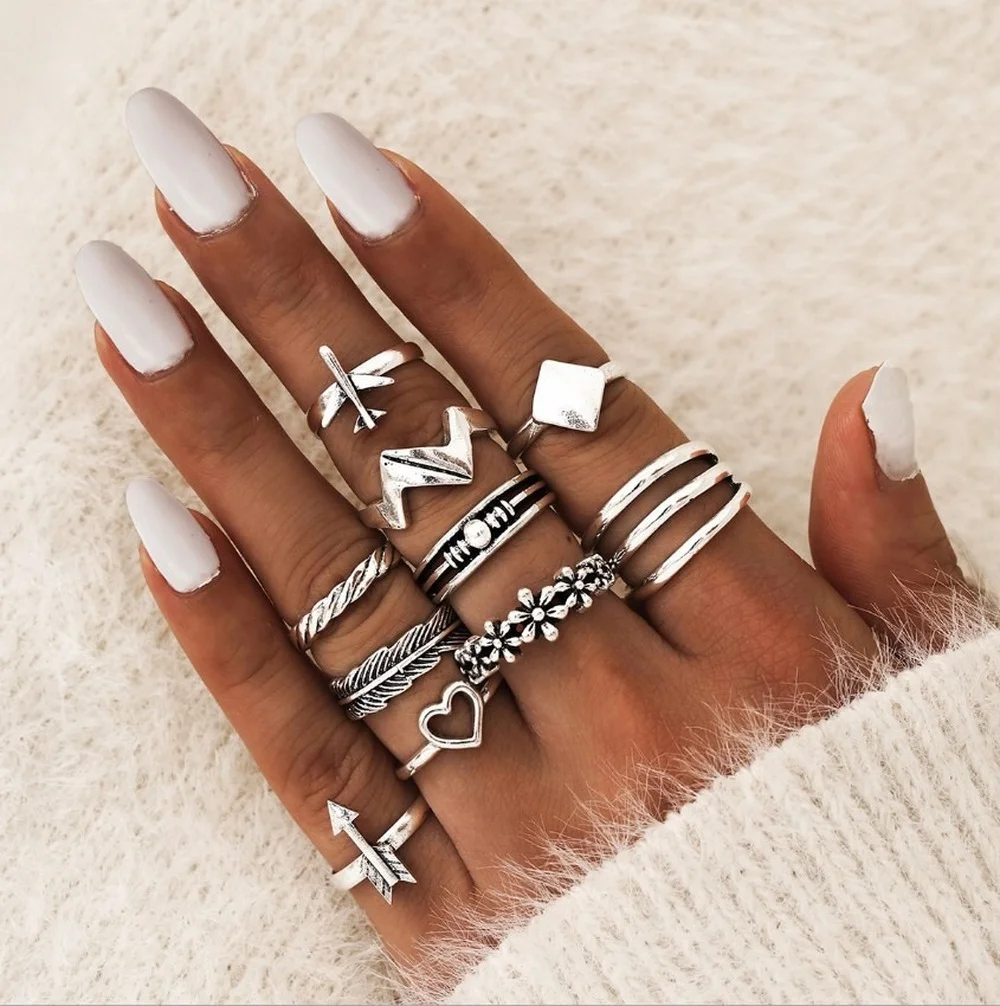 10 Pcs/set New Rings Trendy 2021 Minimalism Love Airplane Irregular Pattern Silver Ring Set For Women Grunge Jewelry Wholesale
10 Pcs/set New Rings Trendy 2021 Minimalism Love Airplane Irregular Pattern Silver Ring Set For Women Grunge Jewelry Wholesale