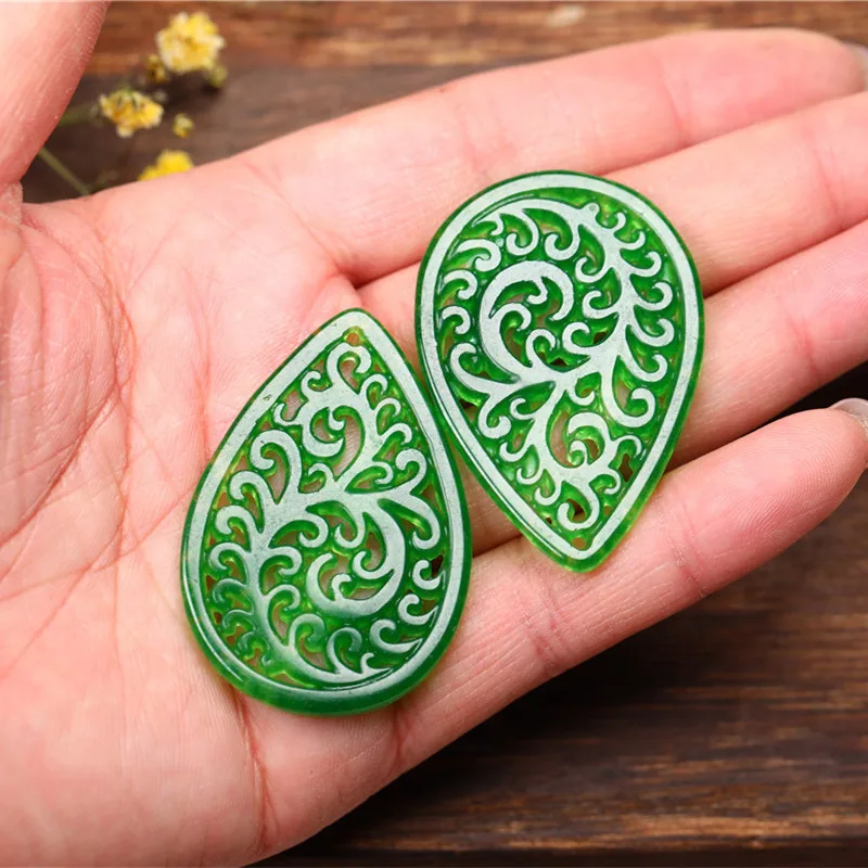 Natural jadeite drop shape hollow out temperament DIY real jade pendant earring jade accessories septa scattered beads for women 
Natural jadeite drop shape hollow out temperament DIY real jade pendant earring jade accessories septa scattered beads for women