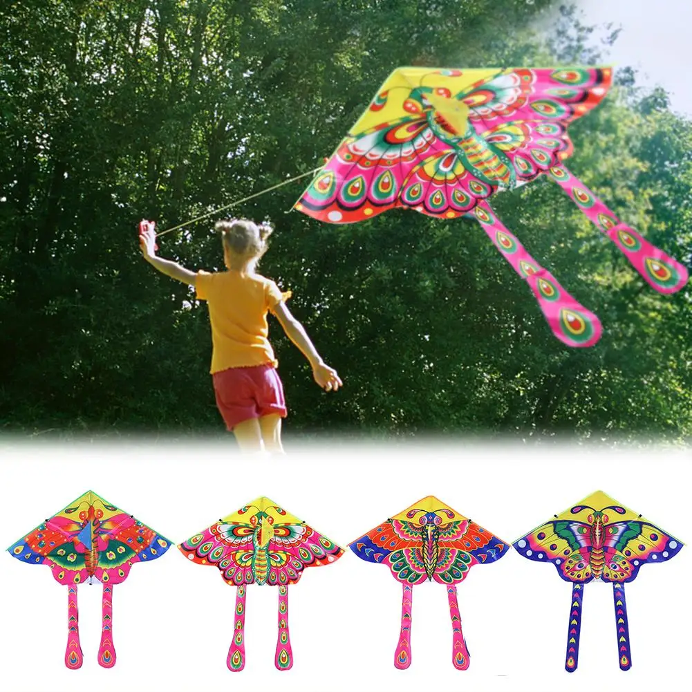 

Яркий тканевый цветной кайт-бабочка 90x50 см, забавные уличные игрушки, Складной Летающий Кайт Для детей, подарки на день рождения