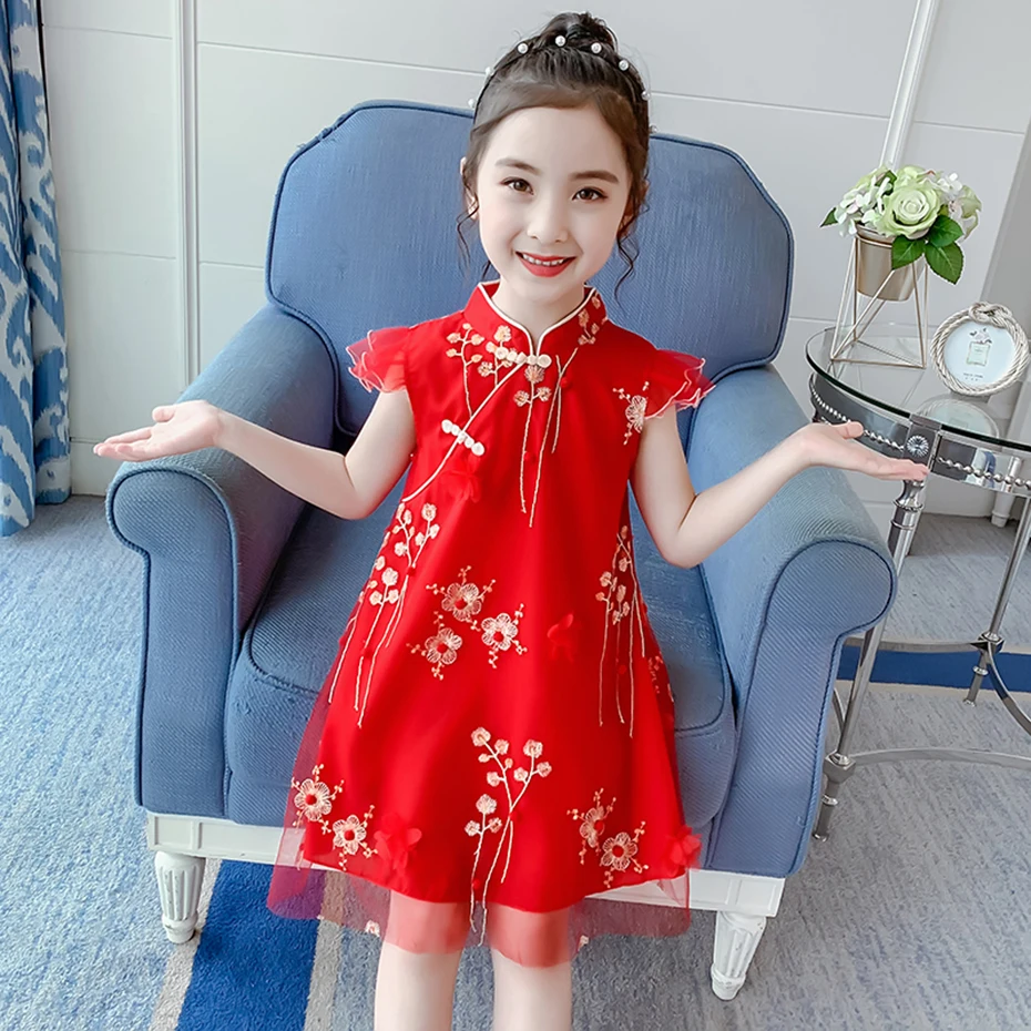 Платье для девочек с цветочным рисунком вечерние платье в китайском стиле