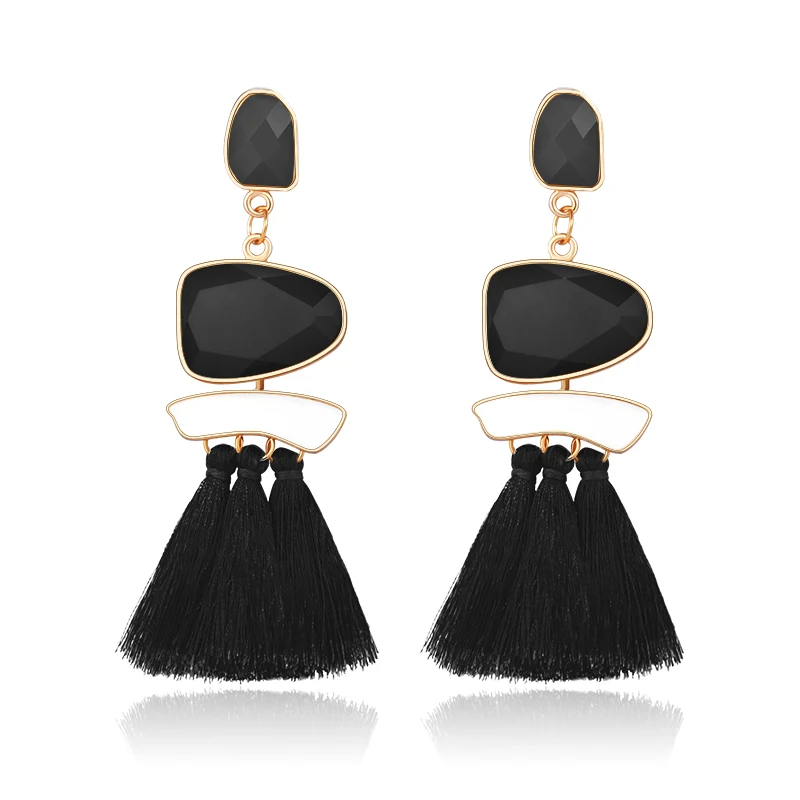 BLINLA Fashion Bohemian Tassel Acrylic Long Drop Earrings for Women Black Cotton Silk Fabric Fringe Dangle Earrings 2019 Jewelry
BLINLA Fashion Bohemian Tassel Acrylic Long Drop Earrings for Women Black Cotton Silk Fabric Fringe Dangle Earrings 2019 Jewelry