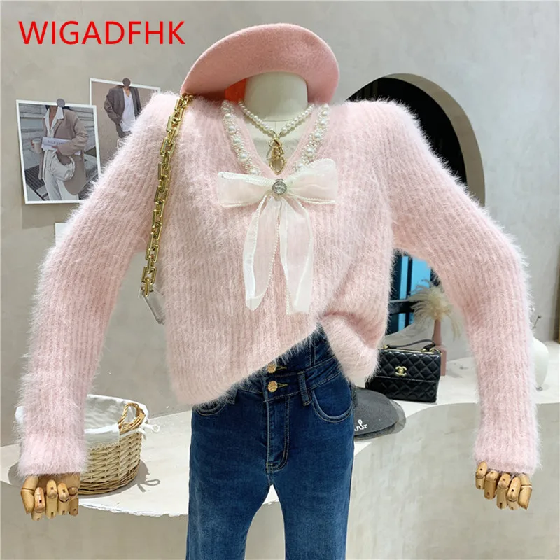 Sweet Short Knit Sweater Women 2021 Autumn / Winter New Style Korean Fashion Beaded Bow Mink Fleece Sweater Western Style Blouse
Sweet Short Knit Sweater Women 2021 Autumn / Winter New Style Korean Fashion Beaded Bow Mink Fleece Sweater Western Style Blouse