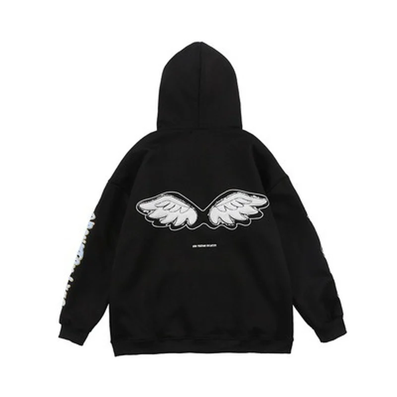 

INS Punk Goth Wing Letter Print Hoodies Sweatshirt Fashion Streetwear Plus Size Long Sleeve Tops Y2K Aesthetic Clothes for Teens