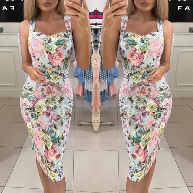 Fashion New Summer Slim Spaghetti Strap Flower Print Mid-Length Dresses Women Sexy Office Lady Square Collar Dresses Donsignet
Fashion New Summer Slim Spaghetti Strap Flower Print Mid-Length Dresses Women Sexy Office Lady Square Collar Dresses Donsignet