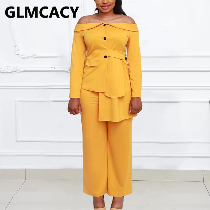 Two Piece Elegant OL Work Suits Long Sleeve Off Shoulder Blazer & Loose Pants Set
Two Piece Elegant OL Work Suits Long Sleeve Off Shoulder Blazer & Loose Pants Set
