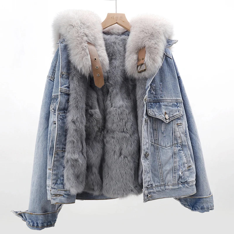 Winter Thick Warm Removable Natural Fox Fur Collar Rex Rabbit Fur Liner Denim Jacket Coat Women Loose Frayed Jeans Jacket Female
Winter Thick Warm Removable Natural Fox Fur Collar Rex Rabbit Fur Liner Denim Jacket Coat Women Loose Frayed Jeans Jacket Female