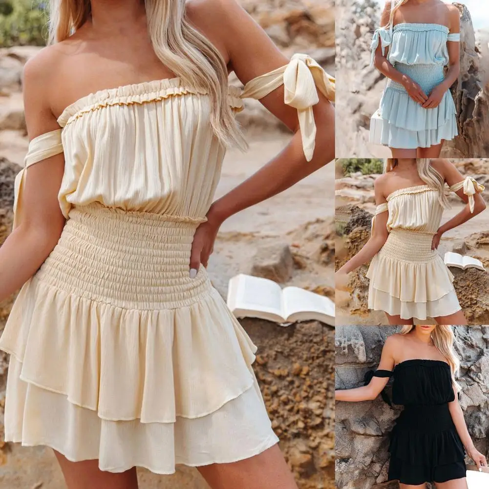 Sexy Women Dress Ruffled Low Cut Summer Solid Color Off Shoulder Dress Plus Size Mini Sundress Beachwear vestido de mujer
Sexy Women Dress Ruffled Low Cut Summer Solid Color Off Shoulder Dress Plus Size Mini Sundress Beachwear vestido de mujer