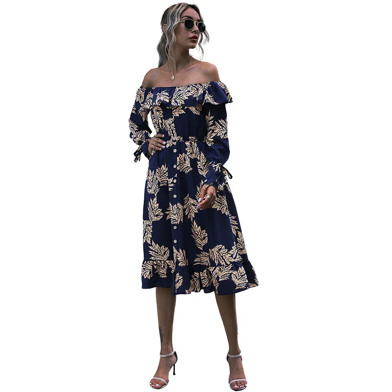 2021 spring New Amazon Europe and the United States cross border off shoulder print one line collar Ruffle breast wrapped dress
2021 spring New Amazon Europe and the United States cross border off shoulder print one line collar Ruffle breast wrapped dress