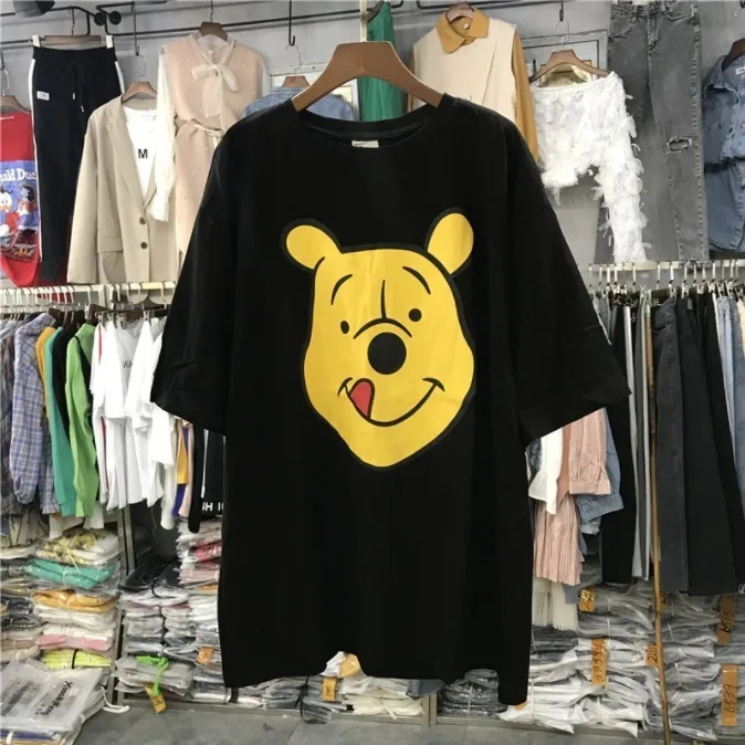 Disney Summer European Goods Oversized Loose Top Cartoon Winnie the Pooh Cotton Short-Sleeved T-shirt Women's Clothing