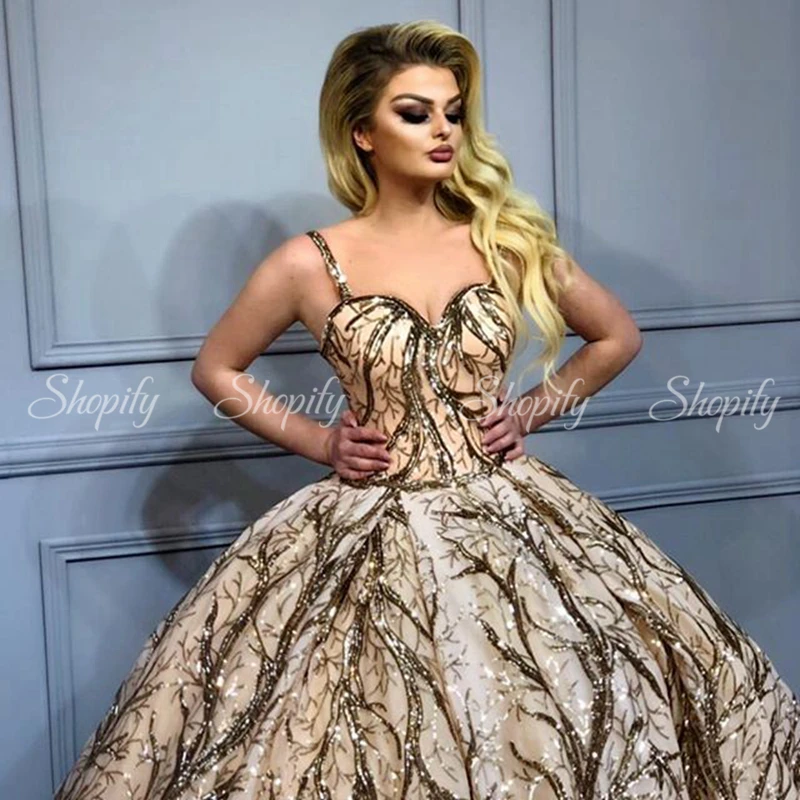 Luxury Sweetheart Puffy Ball Gown Arabic Dubai Ladies Dark Sequined Lace Champagne Formal Party Women Long Evening Dress 2020
Luxury Sweetheart Puffy Ball Gown Arabic Dubai Ladies Dark Sequined Lace Champagne Formal Party Women Long Evening Dress 2020