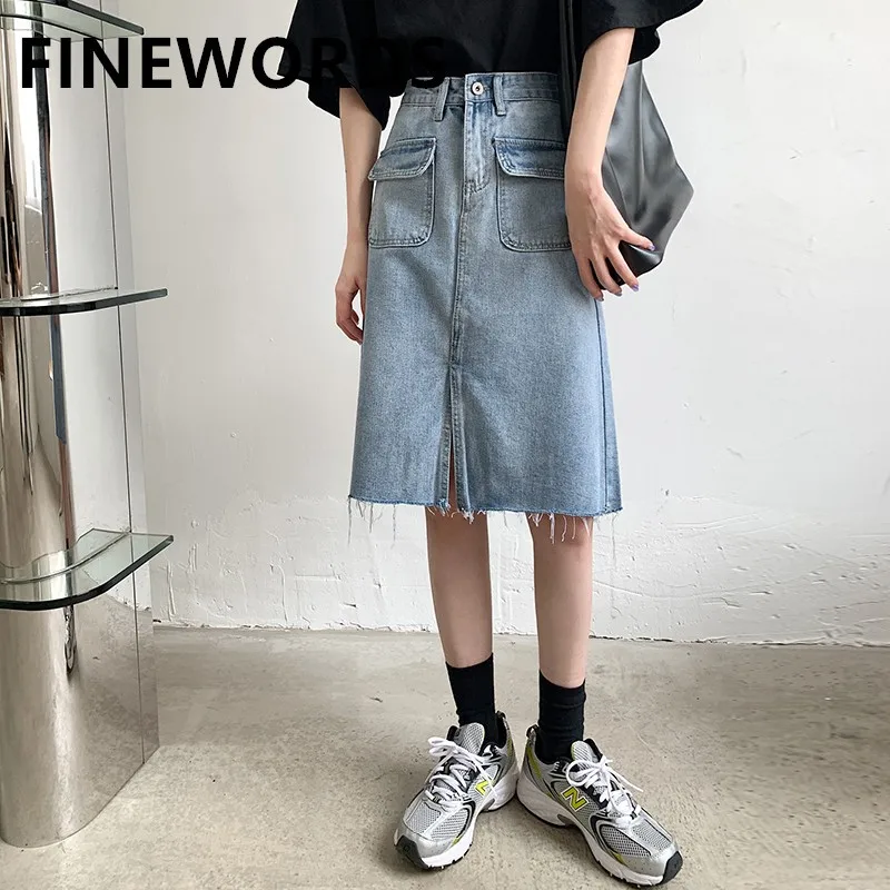 FINEWORDS Summer Korean Classic Blue Denim Skirt With Two Big Pocket Vintage Casual Harajuku Skirt Plus Size Straight Jean Skirt
FINEWORDS Summer Korean Classic Blue Denim Skirt With Two Big Pocket Vintage Casual Harajuku Skirt Plus Size Straight Jean Skirt