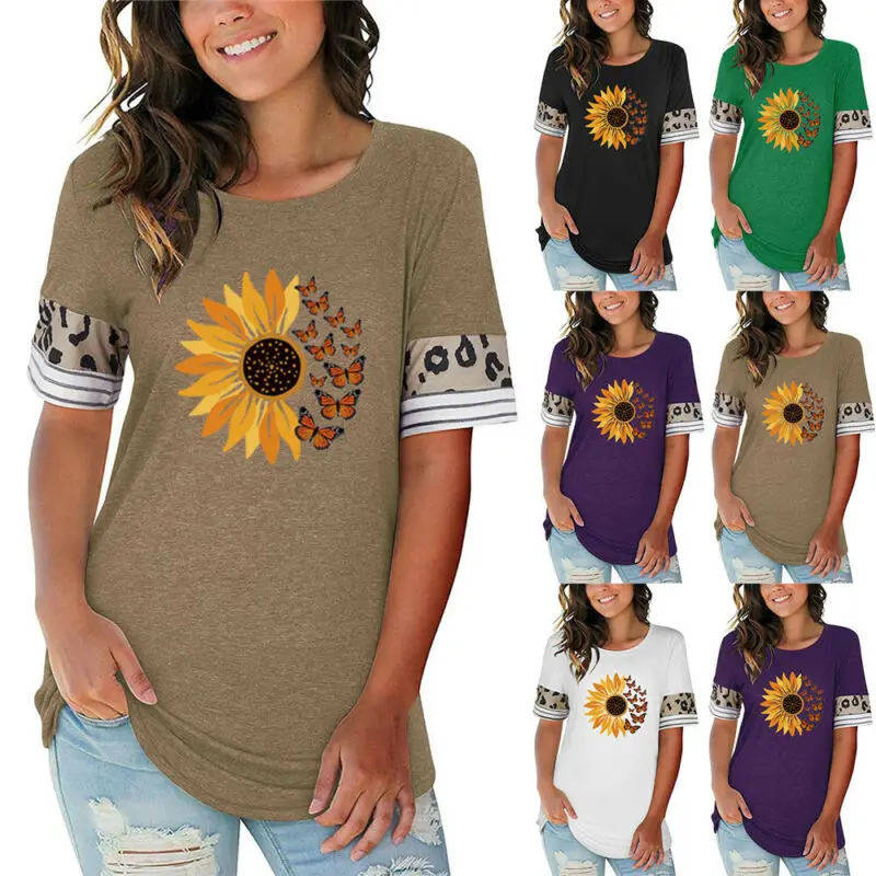 Womens Short Sleeve Sunflower Print T-shirt Summer Ladies Casual Tee Blouse Tops
Womens Short Sleeve Sunflower Print T-shirt Summer Ladies Casual Tee Blouse Tops