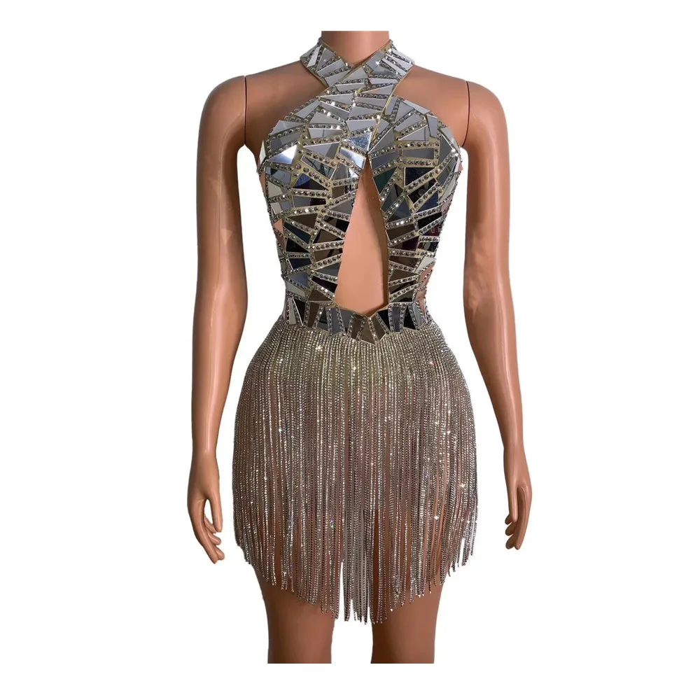 Sparkle Silver Mirrors Sequin Tassel Party Dress Women Sexy Backless Rhinestone Fringes Dress Nightclub Prom Dance Stage Outfits
Sparkle Silver Mirrors Sequin Tassel Party Dress Women Sexy Backless Rhinestone Fringes Dress Nightclub Prom Dance Stage Outfits
