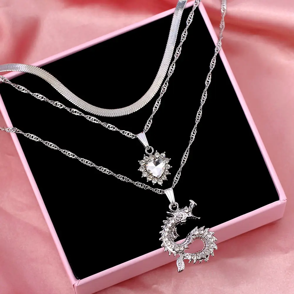 3Pcs Silver Color Snake Choker Necklaces Women Multi Layered Crystal Heart Dragon Pendants Long Twisted Chain 2021 New Jewelry
3Pcs Silver Color Snake Choker Necklaces Women Multi Layered Crystal Heart Dragon Pendants Long Twisted Chain 2021 New Jewelry