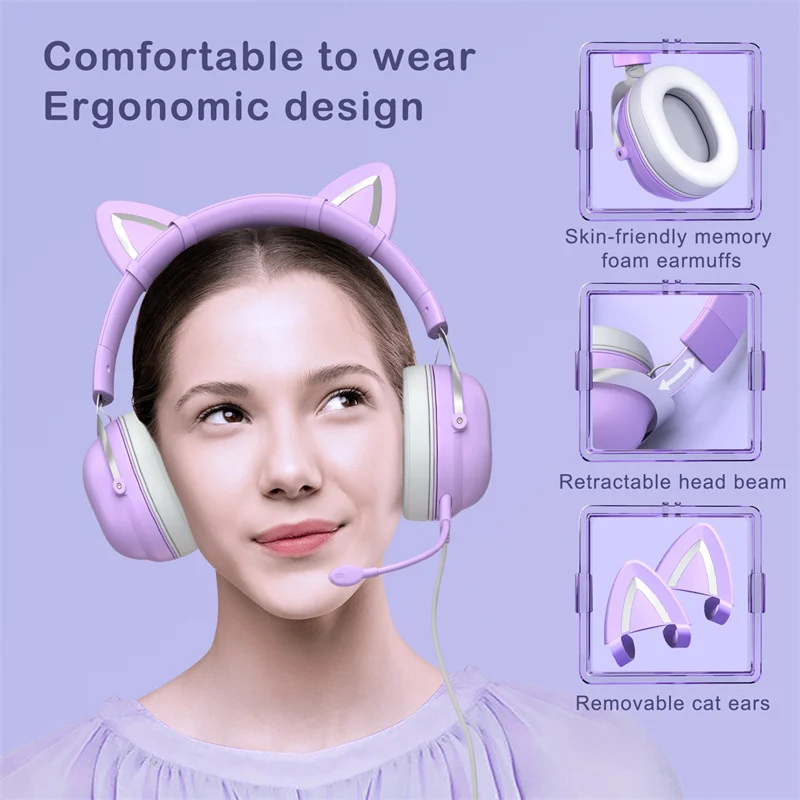 ONIKUMA X11 Wired Gaming Headset Pink Cute Cat Ear Headphone With Mic Smart Noise Reduction RGB Light Stereo Over-head Headset
ONIKUMA X11 Wired Gaming Headset Pink Cute Cat Ear Headphone With Mic Smart Noise Reduction RGB Light Stereo Over-head Headset