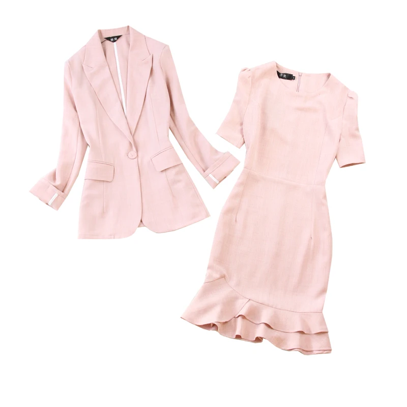 2 piece set women spring and summer new temperament long sleeve suit + lotus leaf dress light pink suit pants two-piece suit
2 piece set women spring and summer new temperament long sleeve suit + lotus leaf dress light pink suit pants two-piece suit