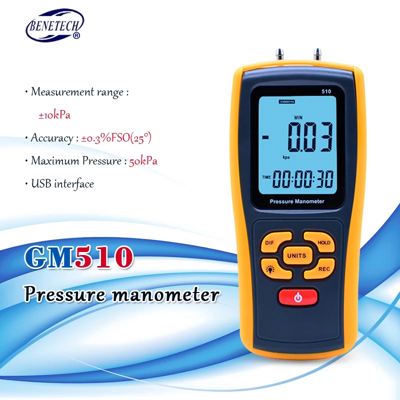Портативный цифровой манометр BENETECH GM510, 10 кПа, измеритель давления воздуха, дифференциальный манометр, манометр с ЖК-дисплеем
Портативный цифровой манометр BENETECH GM510, 10 кПа, измеритель давления воздуха, дифференциальный манометр, манометр с ЖК-дисплеем