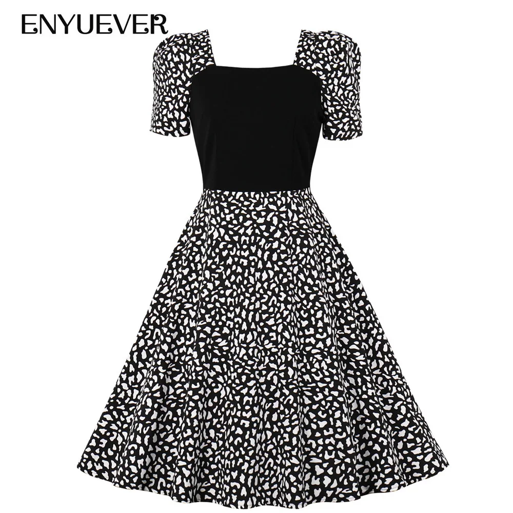 Enyuever Fashion Women Dress Black Print Patchwork Short Sleeve French Style Robe Pin Up Retro Party Casual Dresses Steetwear
Enyuever Fashion Women Dress Black Print Patchwork Short Sleeve French Style Robe Pin Up Retro Party Casual Dresses Steetwear