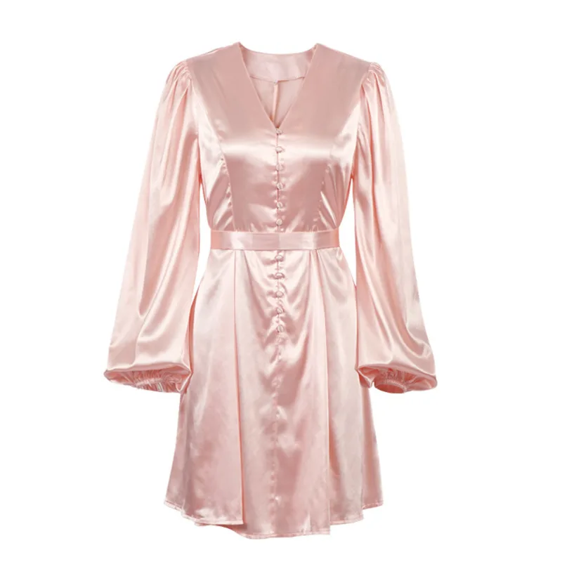 2021 Spring Elegant Satin Solid Dress Long Sleeve A-Line High Waist Slim female dress Floral Sleeve V-neck Party ladies dress
2021 Spring Elegant Satin Solid Dress Long Sleeve A-Line High Waist Slim female dress Floral Sleeve V-neck Party ladies dress