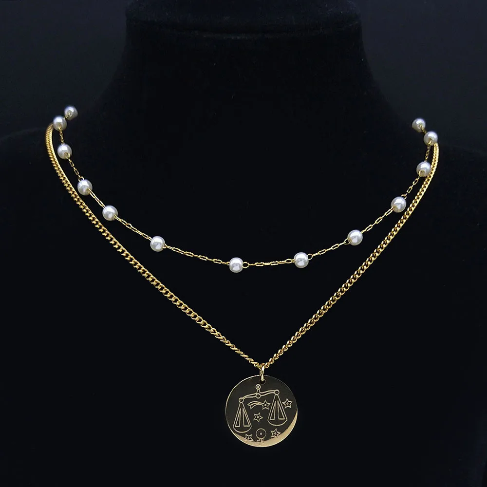 2PCS 12 Constellations Libra Pearl Stainless Steel Necklaces Chain Gold Color Astrology Layered Necklace Jewelry acero N9201S04
2PCS 12 Constellations Libra Pearl Stainless Steel Necklaces Chain Gold Color Astrology Layered Necklace Jewelry acero N9201S04