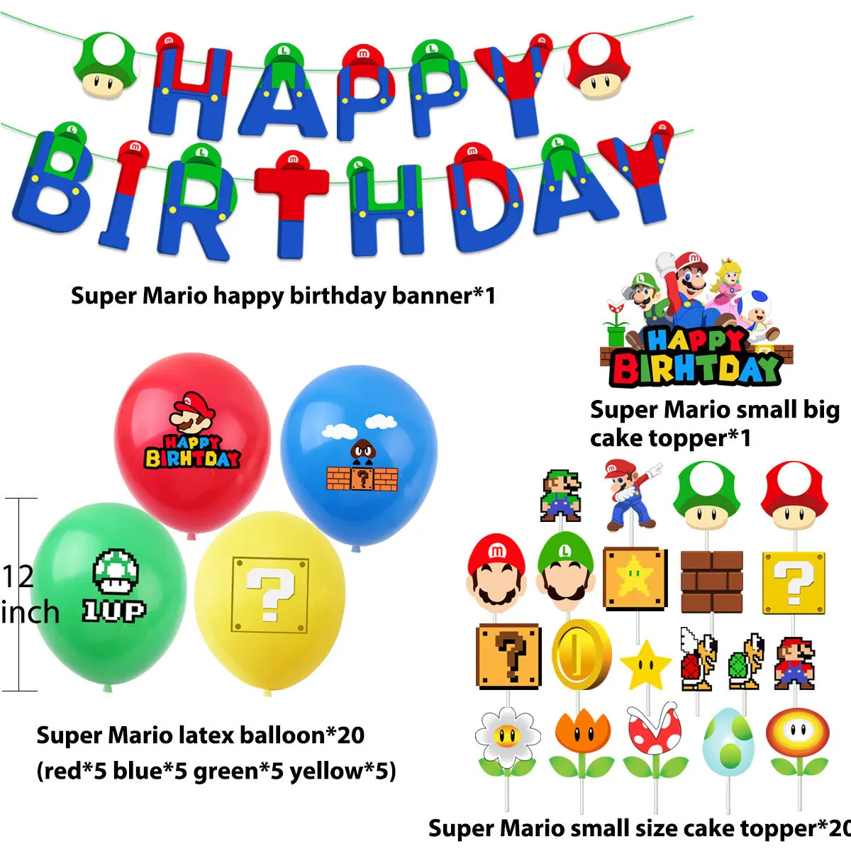 Super Mario Party Decoration Supplie Anime Figure Theme Boy Girl Children Cartoon Game Flag Balloon Banner Festival Activity Set
Super Mario Party Decoration Supplie Anime Figure Theme Boy Girl Children Cartoon Game Flag Balloon Banner Festival Activity Set