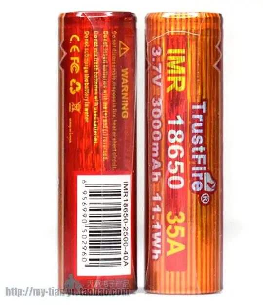 10pcs/lot TrustFire IMR 18650 35A 3.7V 3000mAh 11.1Wh Li-ion Rechargeable Battery Lithium Batteries with Safety Relief Valve
10pcs/lot TrustFire IMR 18650 35A 3.7V 3000mAh 11.1Wh Li-ion Rechargeable Battery Lithium Batteries with Safety Relief Valve