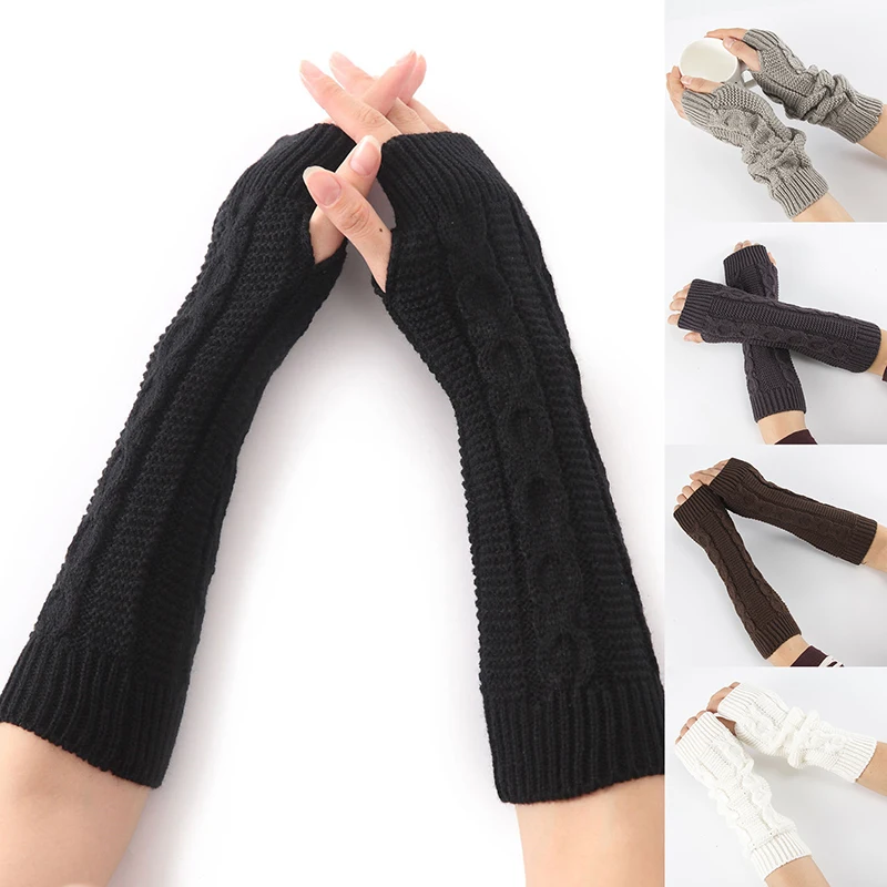 

Women Semi-Long Autumn Winter Knitted Gloves Half Fingered Gloves Hand Warmer Girls Soft Mitten Arm Sleeves Glove