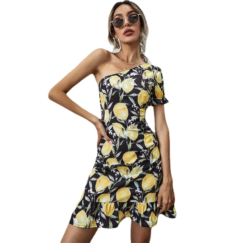 Women's Dress Printed Diagonal Collar High Waist Casual Mini Dress Short Sleeve Inclined Shoulder Elegant Party Dress Vestidos
Women's Dress Printed Diagonal Collar High Waist Casual Mini Dress Short Sleeve Inclined Shoulder Elegant Party Dress Vestidos